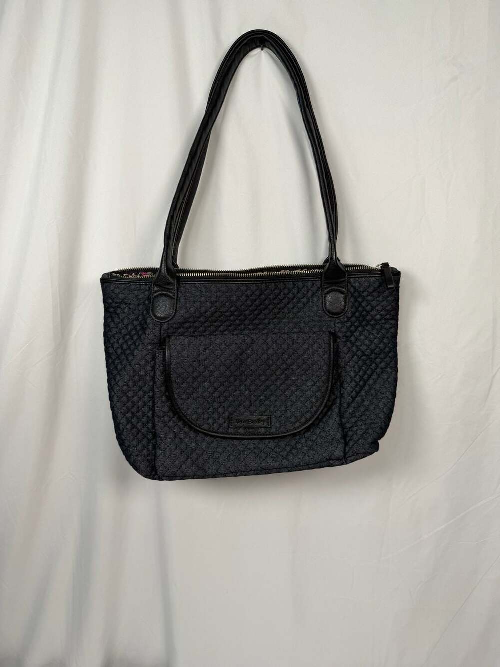 Vera Bradley Carson East West Black Quilted Denim Tote Bag Purse - Picture 1 of 9